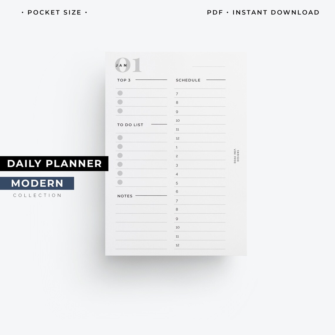 Pocket Size Daily Planner Printable Pocket Daily Agenda Etsy