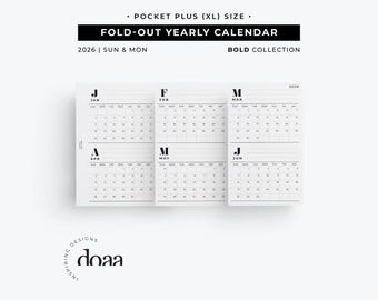 2026 Pocket Plus (XL)  Yearly Foldout Calendar Printable | Bold collection