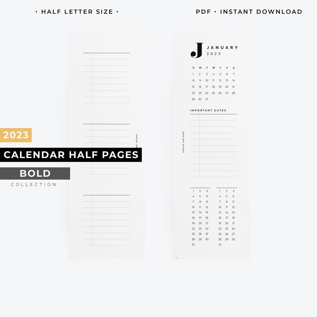 B6 2023 Half Page Monthly Calendar B6 Half Sheet Printable - Etsy