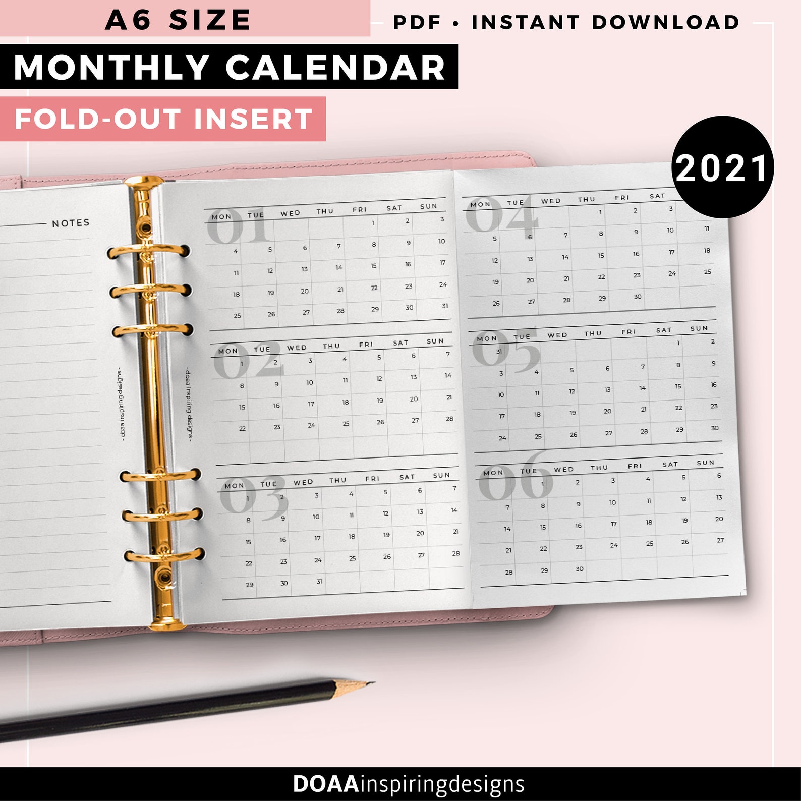 A6 Foldout monthly planner 2021 monthly calendar foldout | Etsy