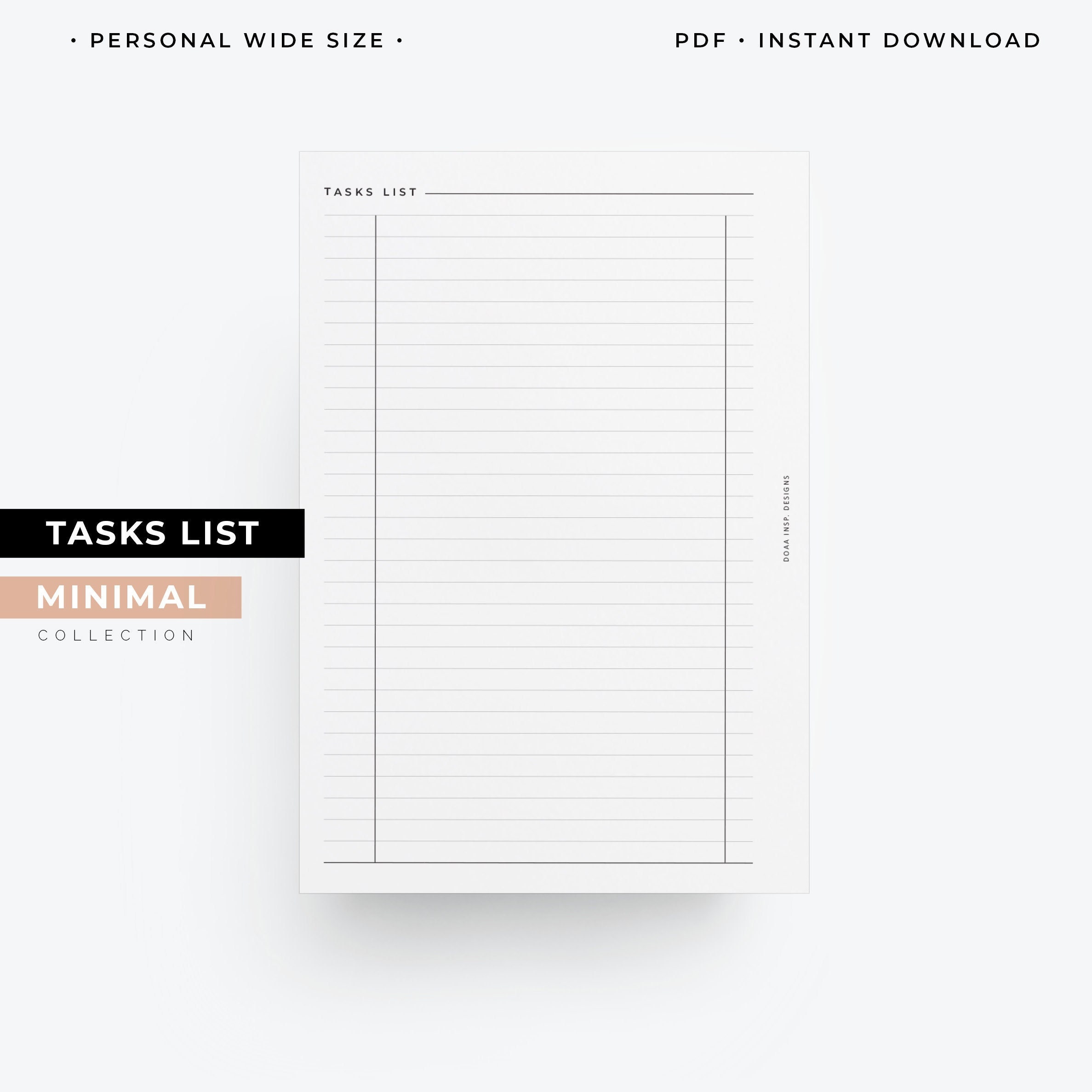 Personal Wide Tasks list printable planner, to do list insert