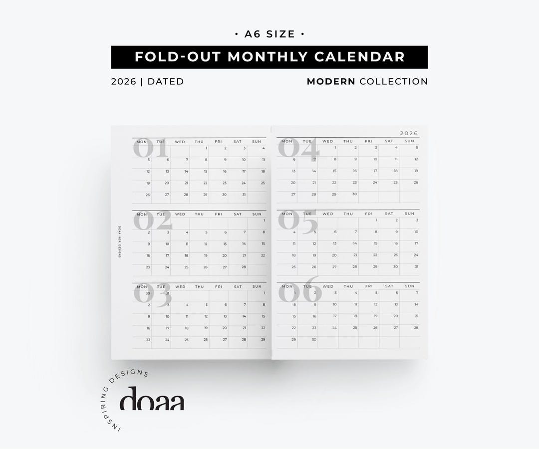 2026 A6 Foldout Monthly Calendar Insert | Modern Printable - Etsy