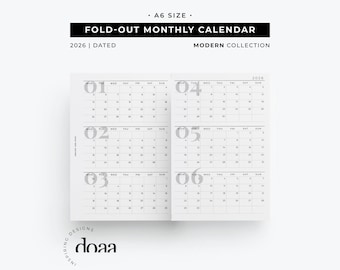 2026 A6 Klapp Monatskalender Einlage | Modern druckbar