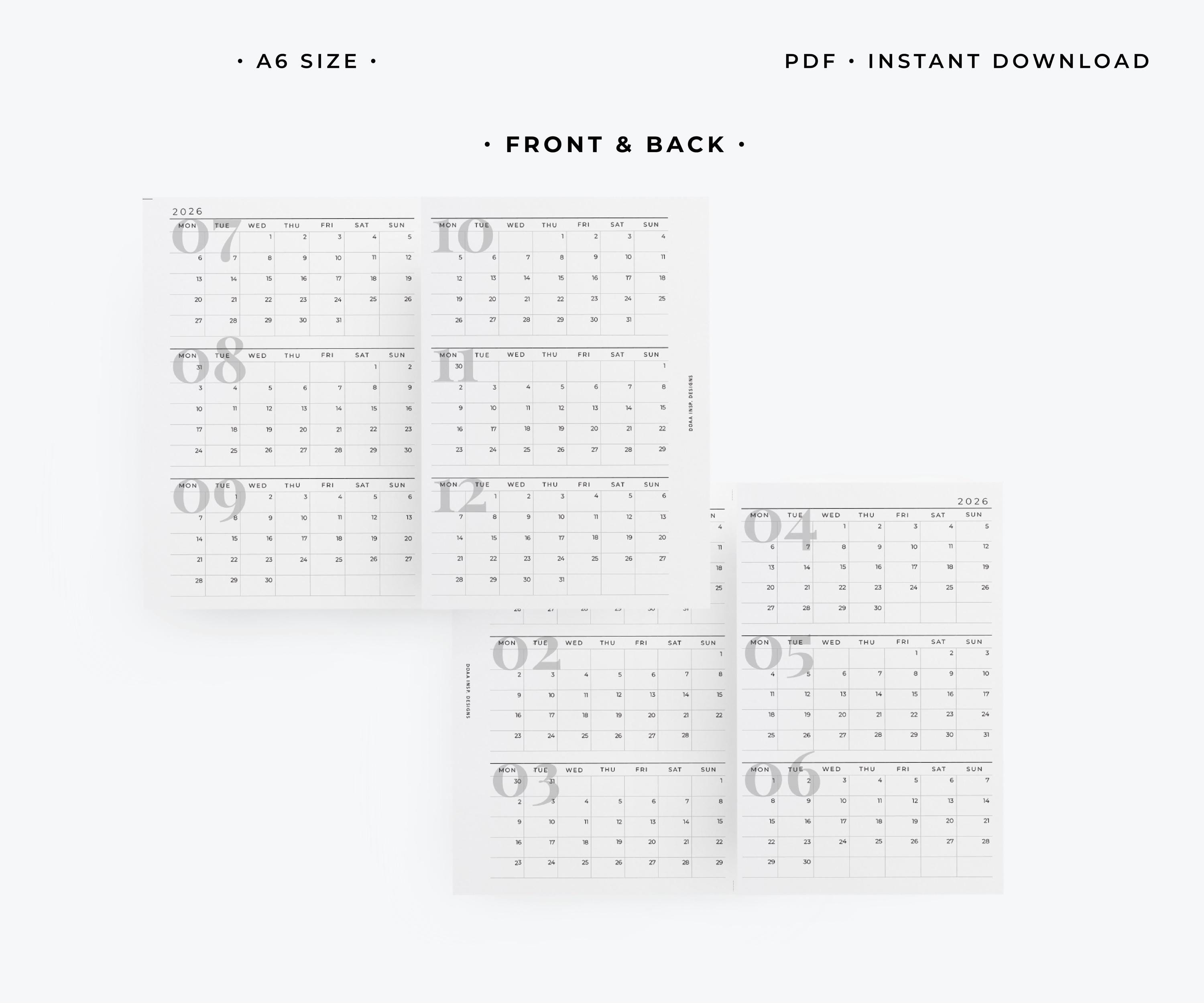 2026 A6 Foldout Monthly Calendar Insert | Modern Printable - Etsy