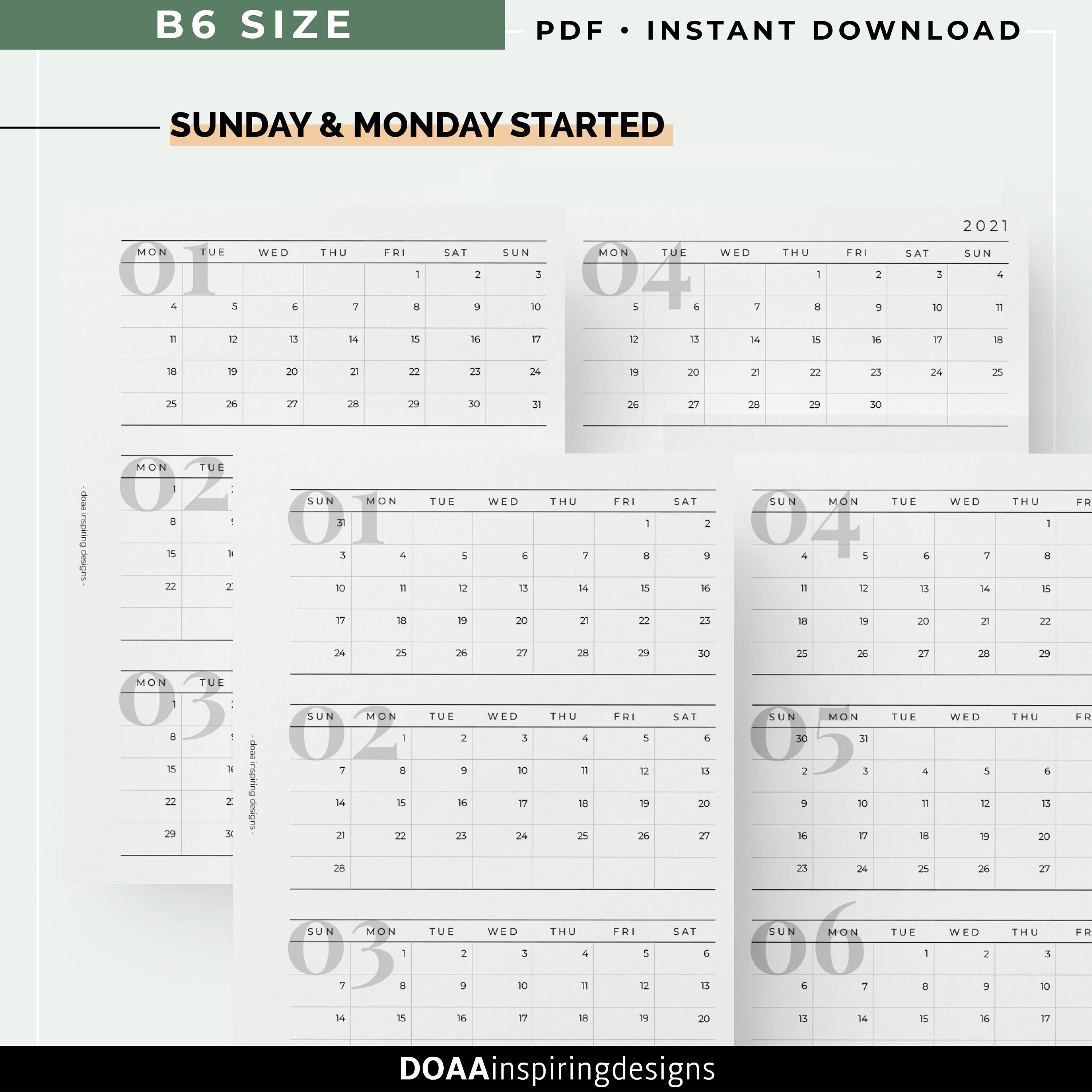B6 Foldout Monthly Calendar 2021 monthly planner printable | Etsy