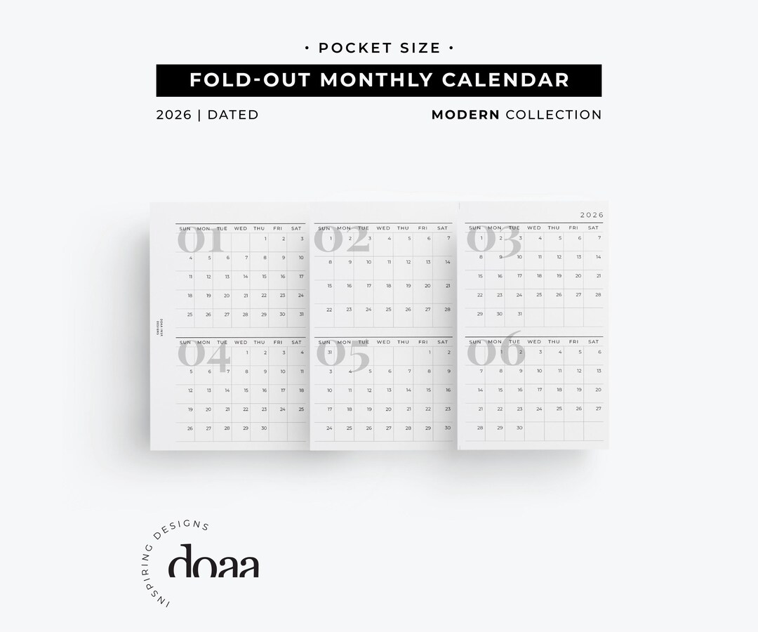 2026 Pocket Printable Foldout Calendar | Modern Collection - Etsy