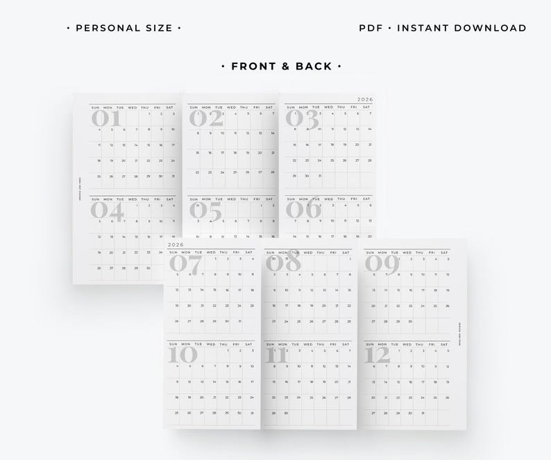 2026 Personal Foldout Monthly Calendar Insert | Modern Printable - Etsy