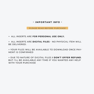May include: A white background with black text detailing important information. The text includes a header, "IMPORTANT INFO," and bullet points explaining the product's digital nature and usage terms. A gold-colored rectangle highlights the phrase "PLEASE READ BEFORE PURCHASE."