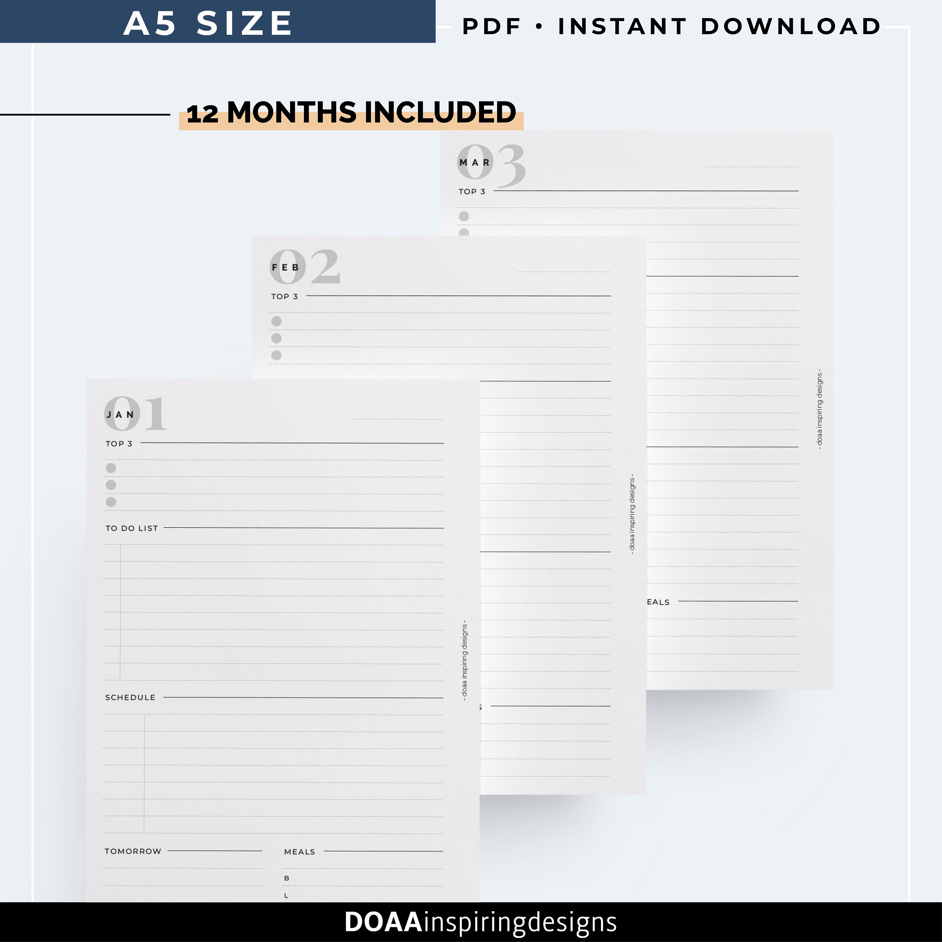 A5 Daily planner printable Day on one page layout | Etsy