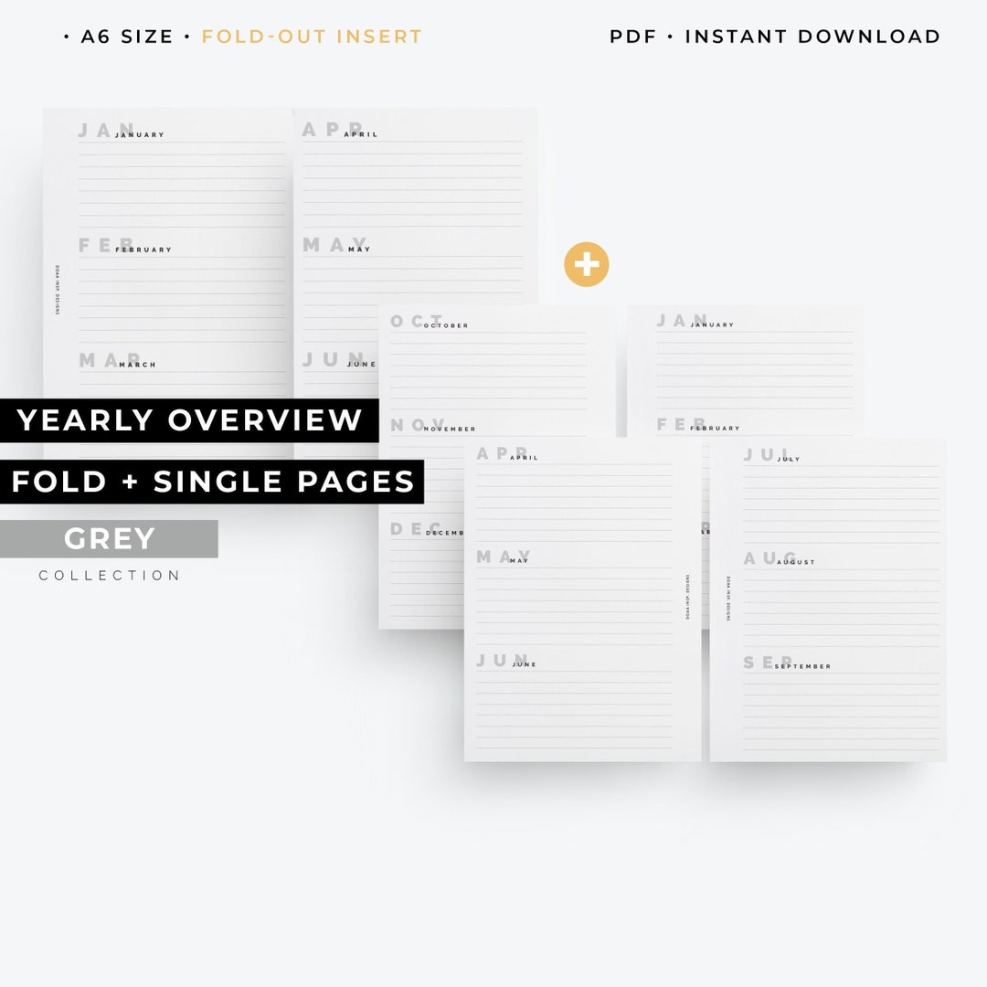A6, Undated Yearly Overview Printable, A6 Folded Yearly Overview, A6 ...