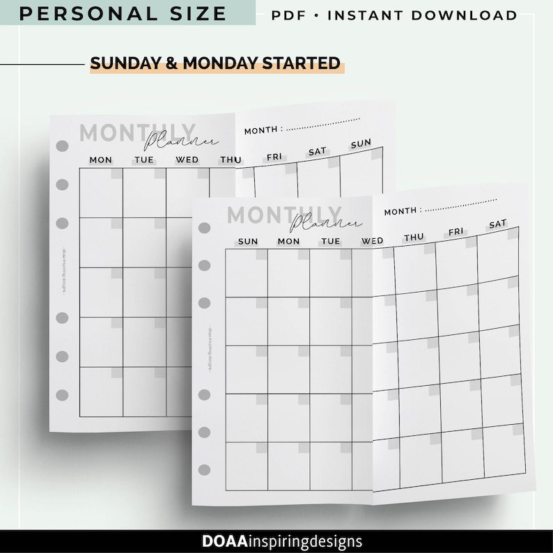 Blank Monthly planner printable Foldout monthly planner Etsy