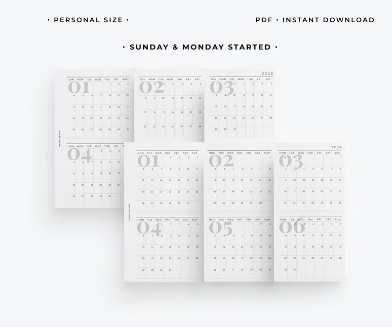 2026 Personal Foldout Monthly Calendar Insert | Modern Printable - Etsy