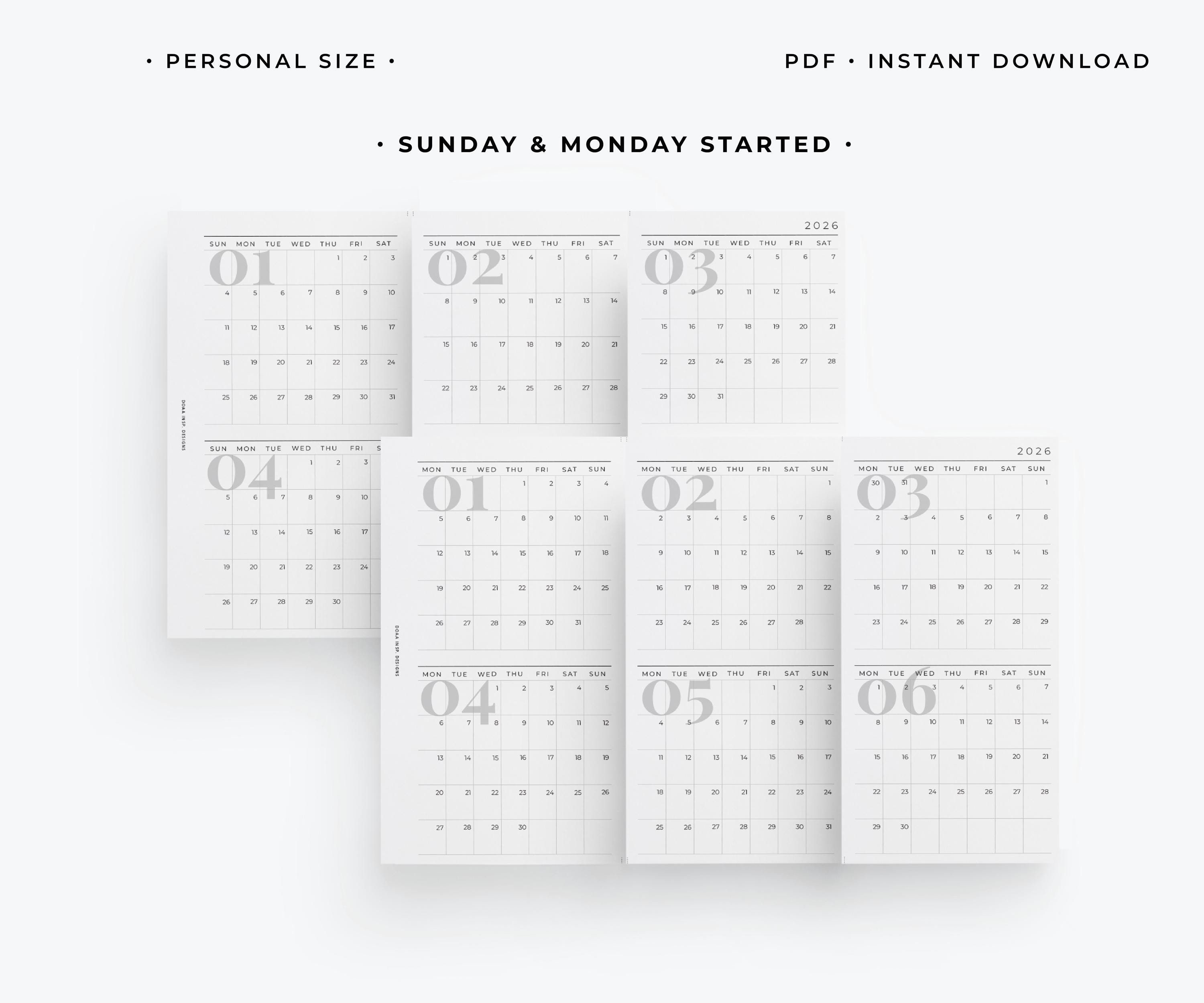 2026 Personal Foldout Monthly Calendar Insert | Modern Printable - Etsy