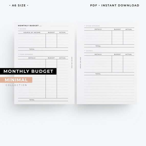 A6 Monthly Budget Planner Printable: Minimal Finance Tracker (Digital Download)