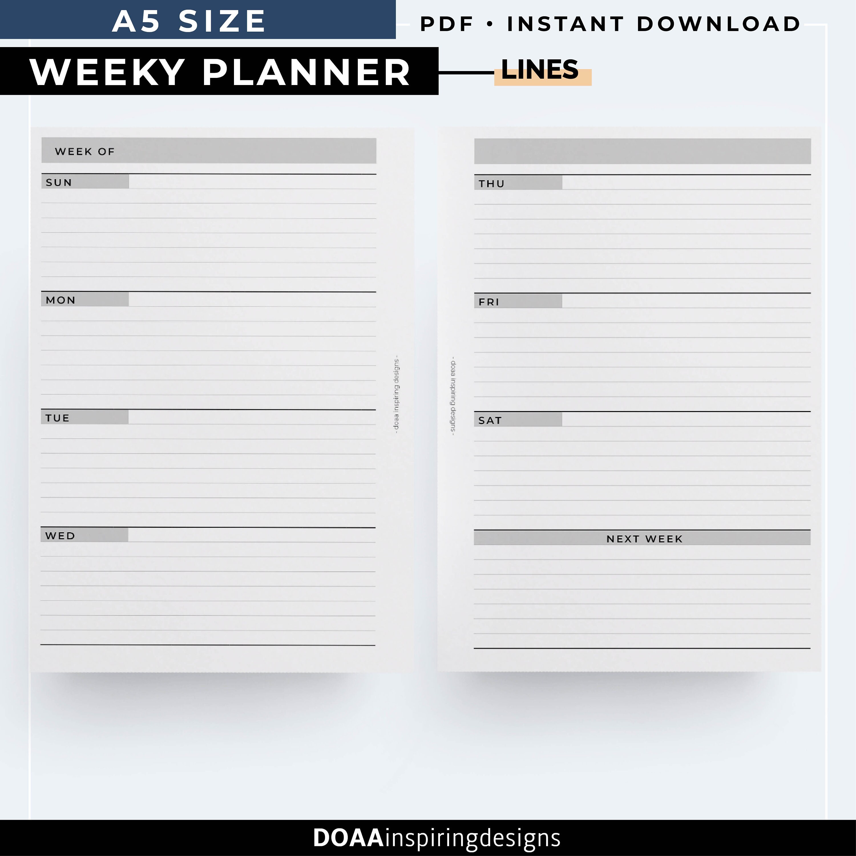A5 Horizontal week on two pages planner printable Lines | Etsy