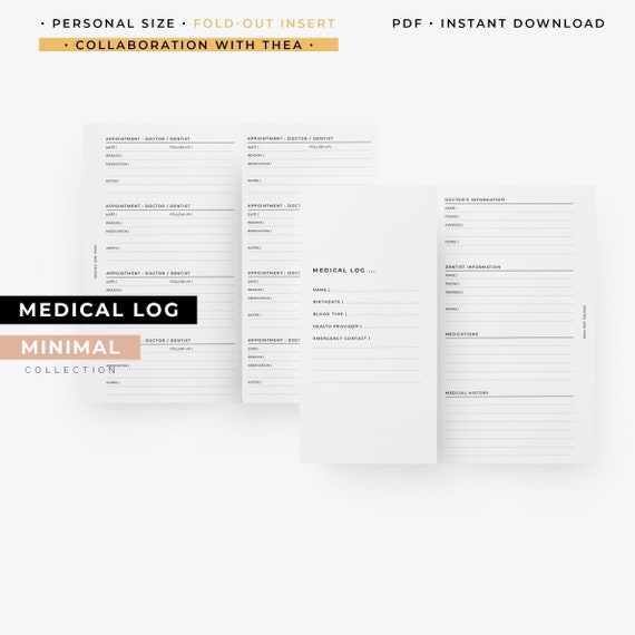 Fold-out Medical Log planner printable | Collaboration with Thea