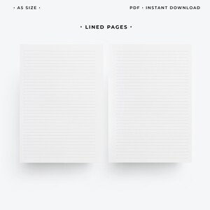 K&ouml;nnte beinhalten: Zwei leere, linierte Seiten im A5-Format, bereit zum Schreiben oder Zeichnen. Sofortiger Download als PDF.