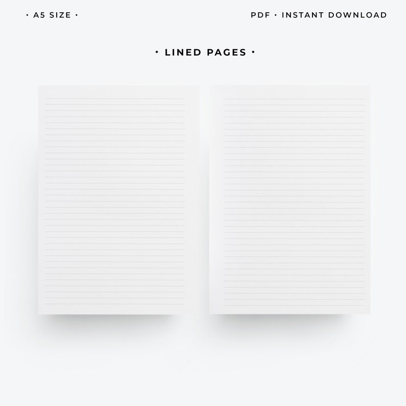 K&ouml;nnte beinhalten: Zwei leere, linierte Seiten im A5-Format, bereit zum Schreiben oder Zeichnen. Sofortiger Download als PDF.