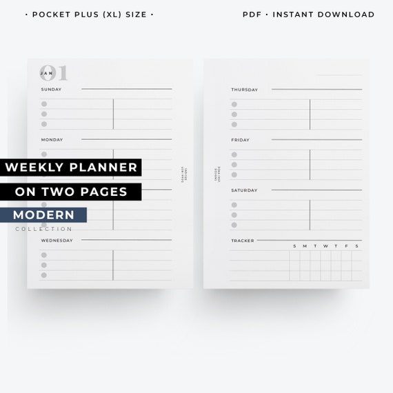 Pocket Plus Weekly Planner Week on Two Pages Printable - Etsy