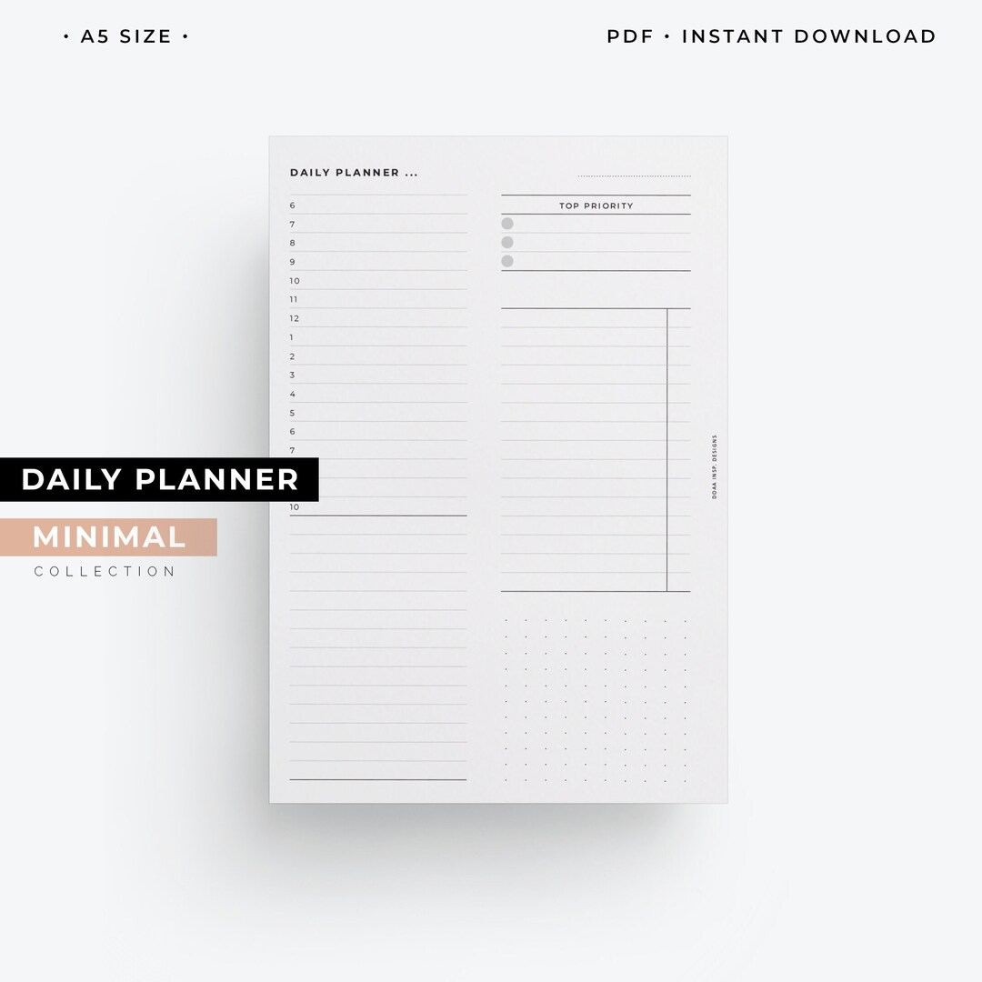 A5 Daily Planner Printable, Day on One Page Printable Planner, A5 Daily ...