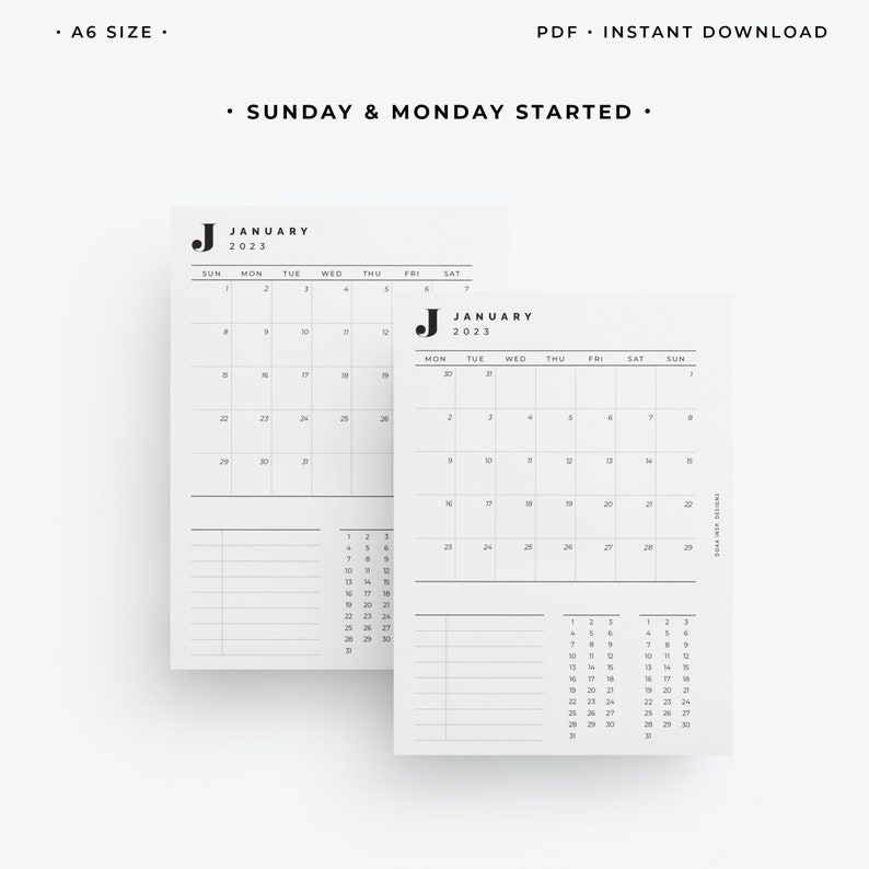 A6 2023 Monthly Calendar A6 2023 Planner Printable A6 Month - Etsy
