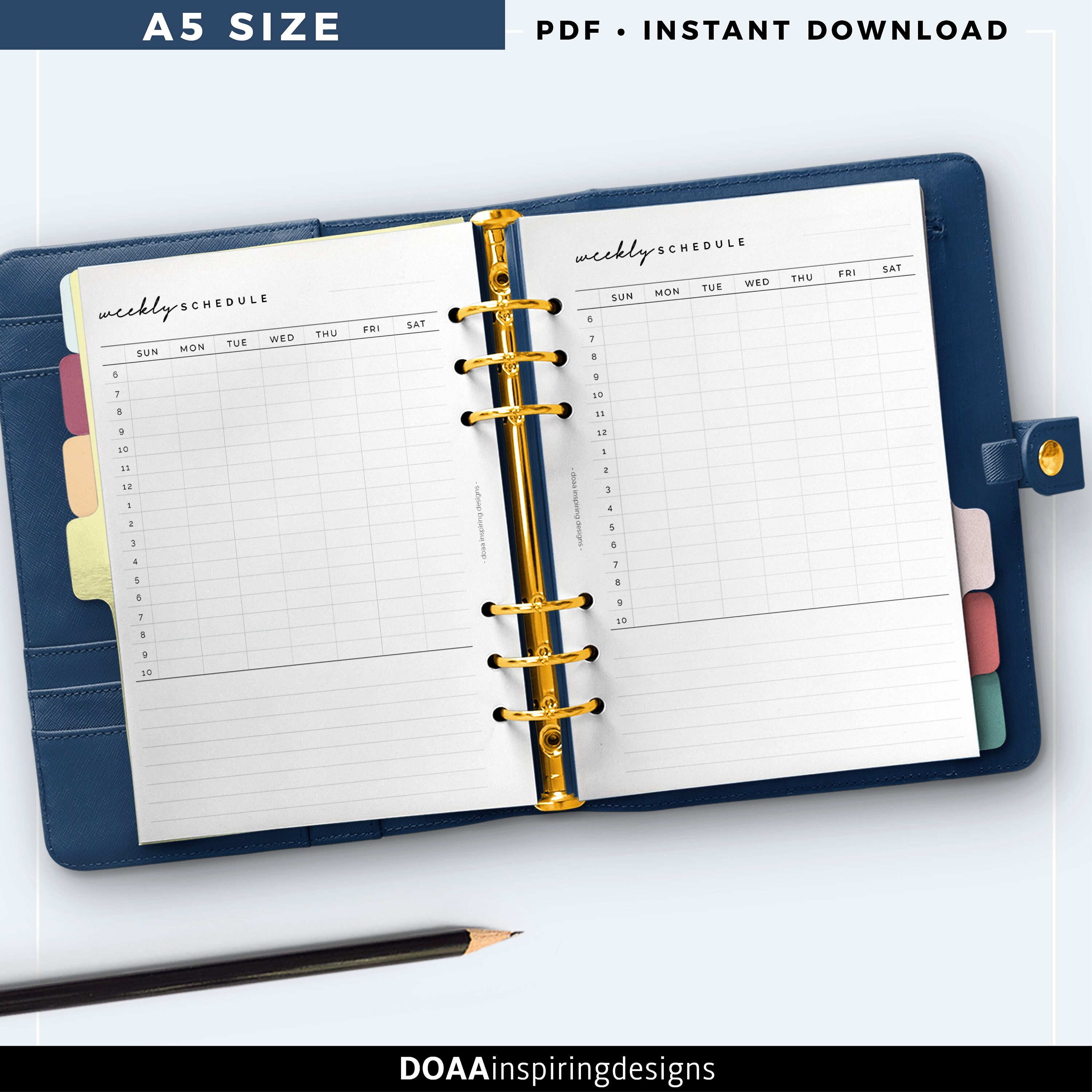 A5 weekly planner Hourly schedule for A5 planner minimal Etsy