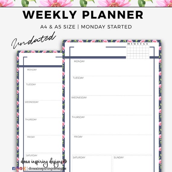 Undated Weekly planner printable WO1P floral planner | Etsy