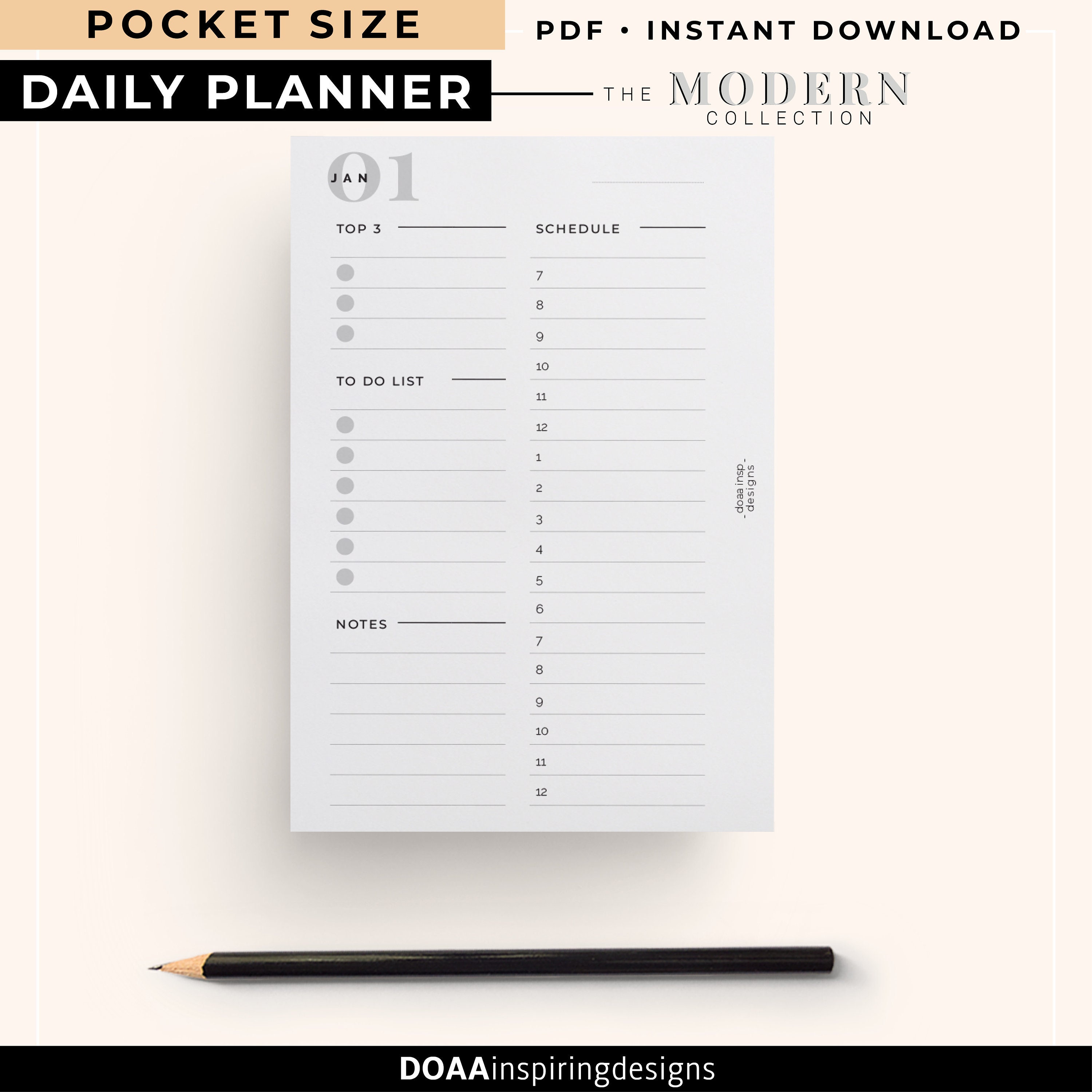 Pocket size Daily planner printable Pocket daily agenda Etsy