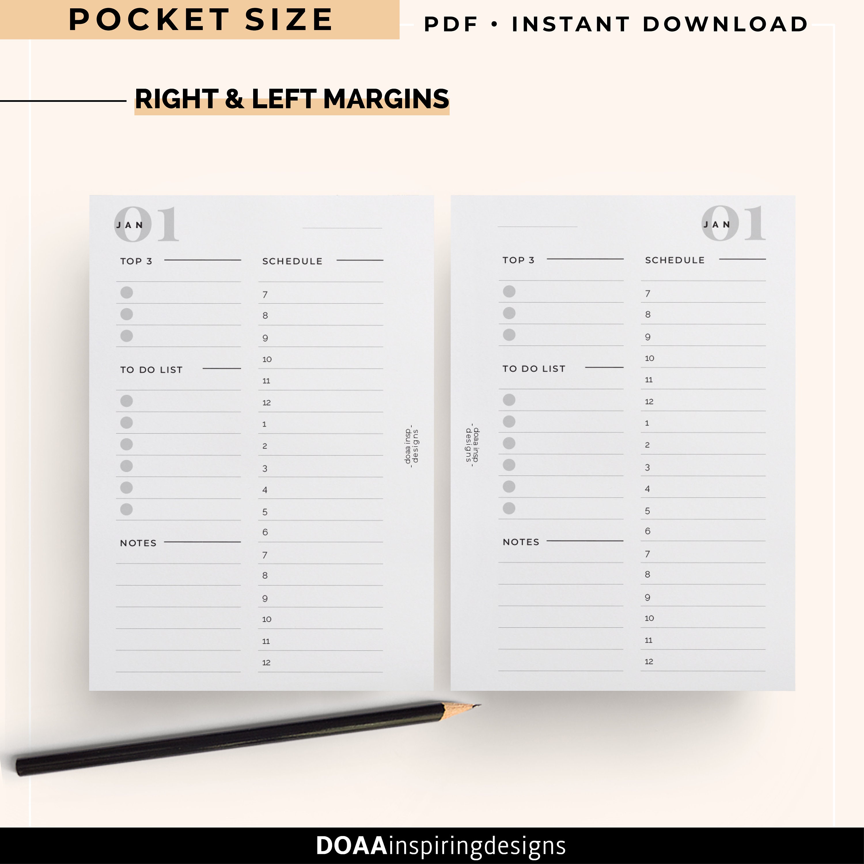 Pocket size Daily planner printable Pocket daily agenda Etsy