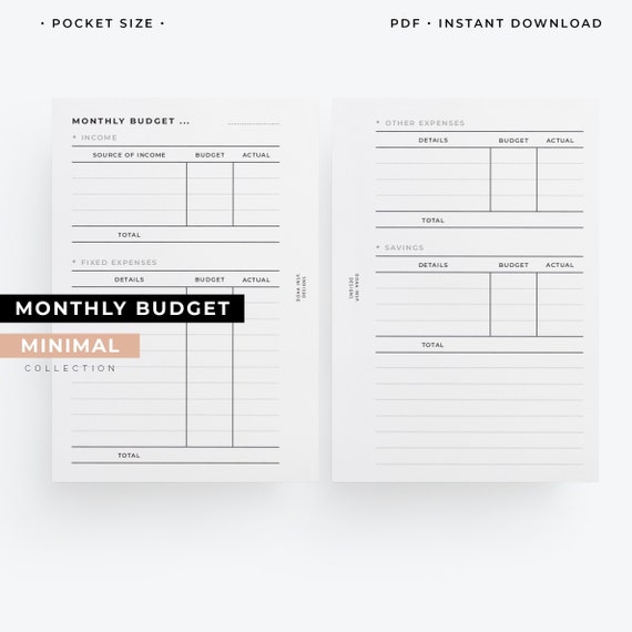 Pocket size, Monthly Budget printable, finances planner, expenses tracker, money tracker