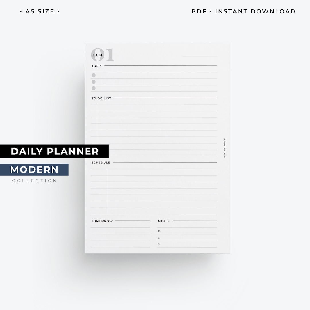 A5 Daily Planner Printable, Day on One Page Layout - Etsy