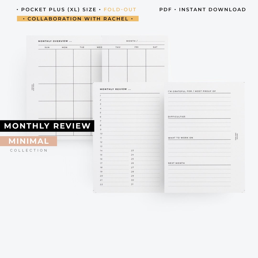Pocket Plus Size, Foldout Monthly Review Planner Printable