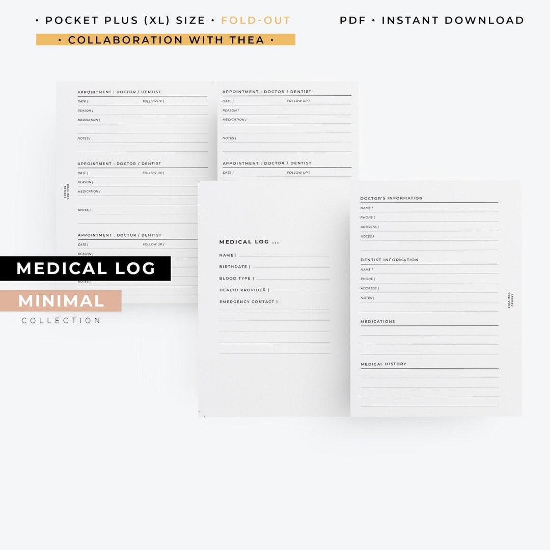 Pocket Plus Size Foldout Medical Log Planner Printable Etsy