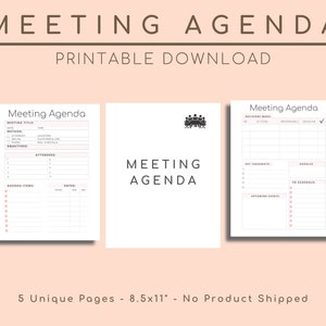 Meeting Minutes Template, Meeting Agenda Planner, Business Notes, Organizer, Printable Download