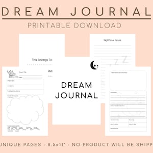 Dream Journal, Dream Interpretation, Diary, Sleep Log, Sleep Tracker, Health, Wellness Printable, Book