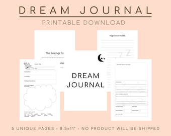 Dream Journal, Dream Interpretation, Diary, Sleep Log, Sleep Tracker, Health, Wellness Printable, Book