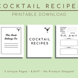 Cocktail Recipe Card Printable, Cocktail On The Go, Bar Drink Blank Recipe Book, Home Bar Gift, Journal