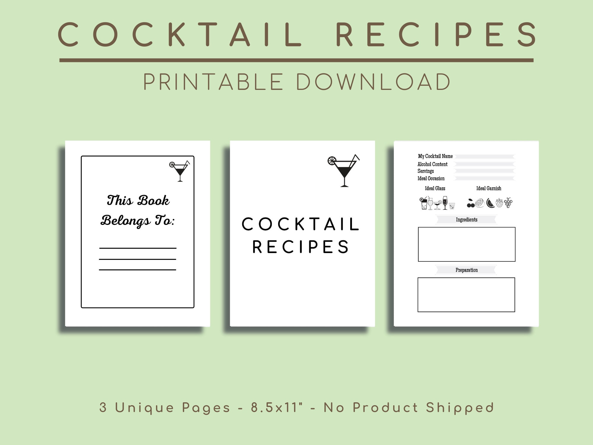 Cocktail Recipe Card Printable, Cocktail on the Go, Bar Drink Blank ...