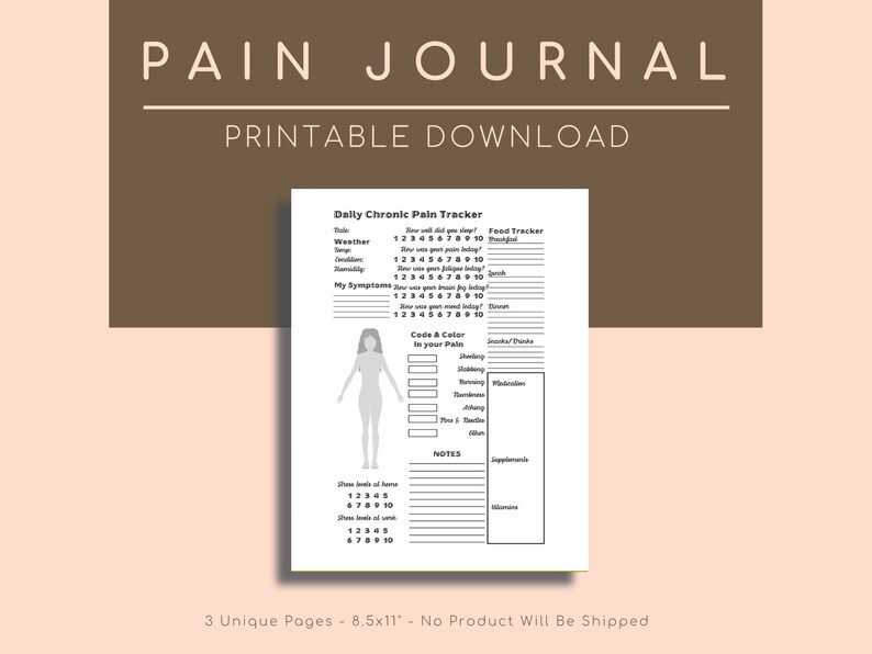 Pain Journal Pain Management Scale Chronic Symptom Tracker Etsy