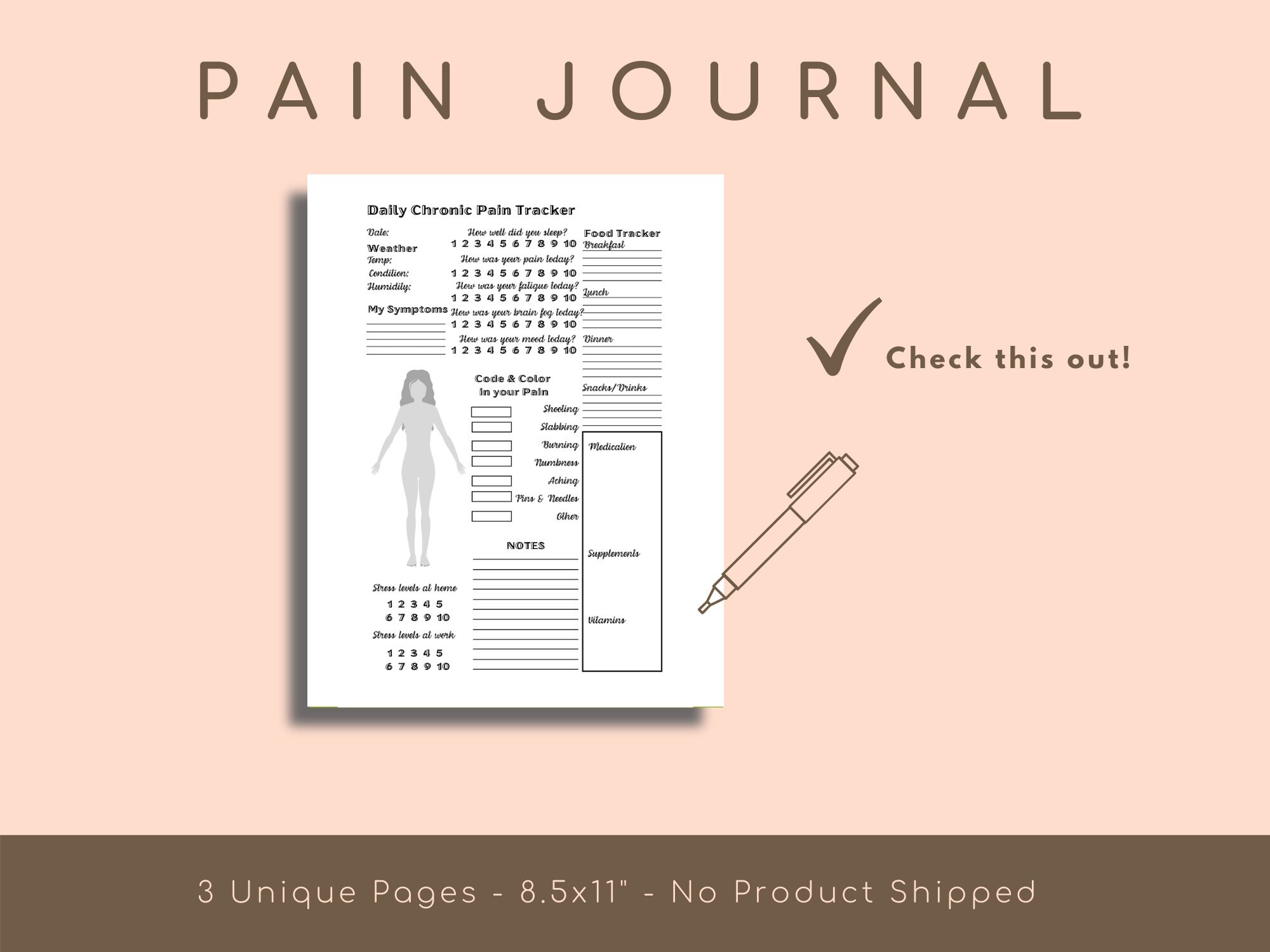 Pain Journal Pain Management Scale Chronic Symptom Tracker Etsy Australia