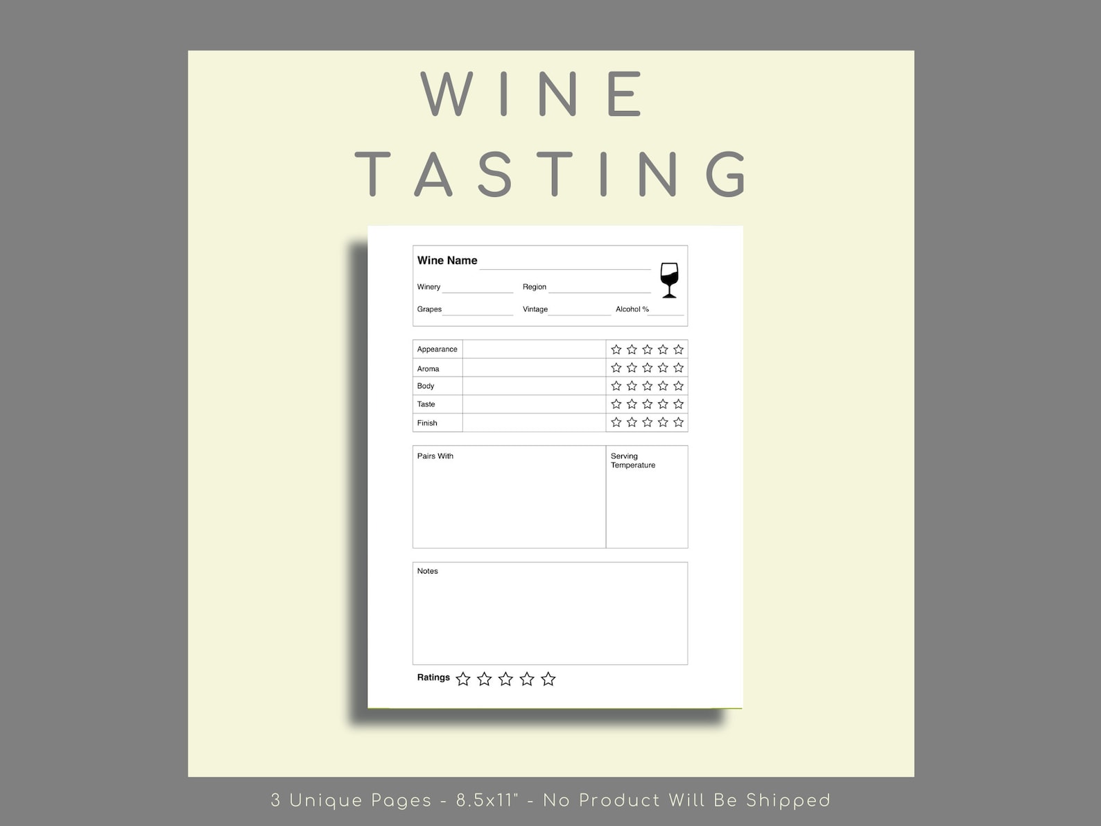 Wines Tasting Notes Wine Tasting Journal Party at Home Kit Etsy