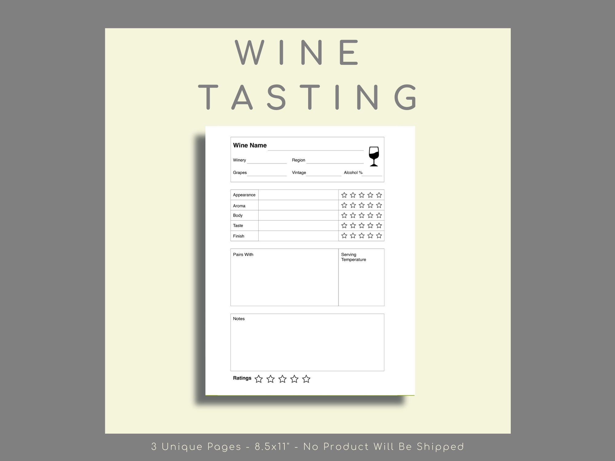 Wines Tasting Notes Wine Tasting Journal Party at Home Kit Etsy