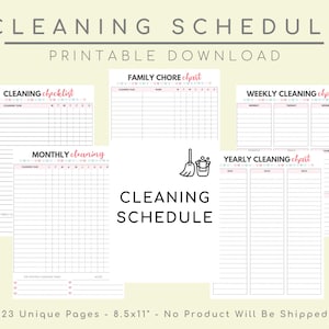 Spring Cleaning Checklist, Cleaning Schedule, Home Planner, Weekly Routine List, Chore Chart, Yearly Tracker