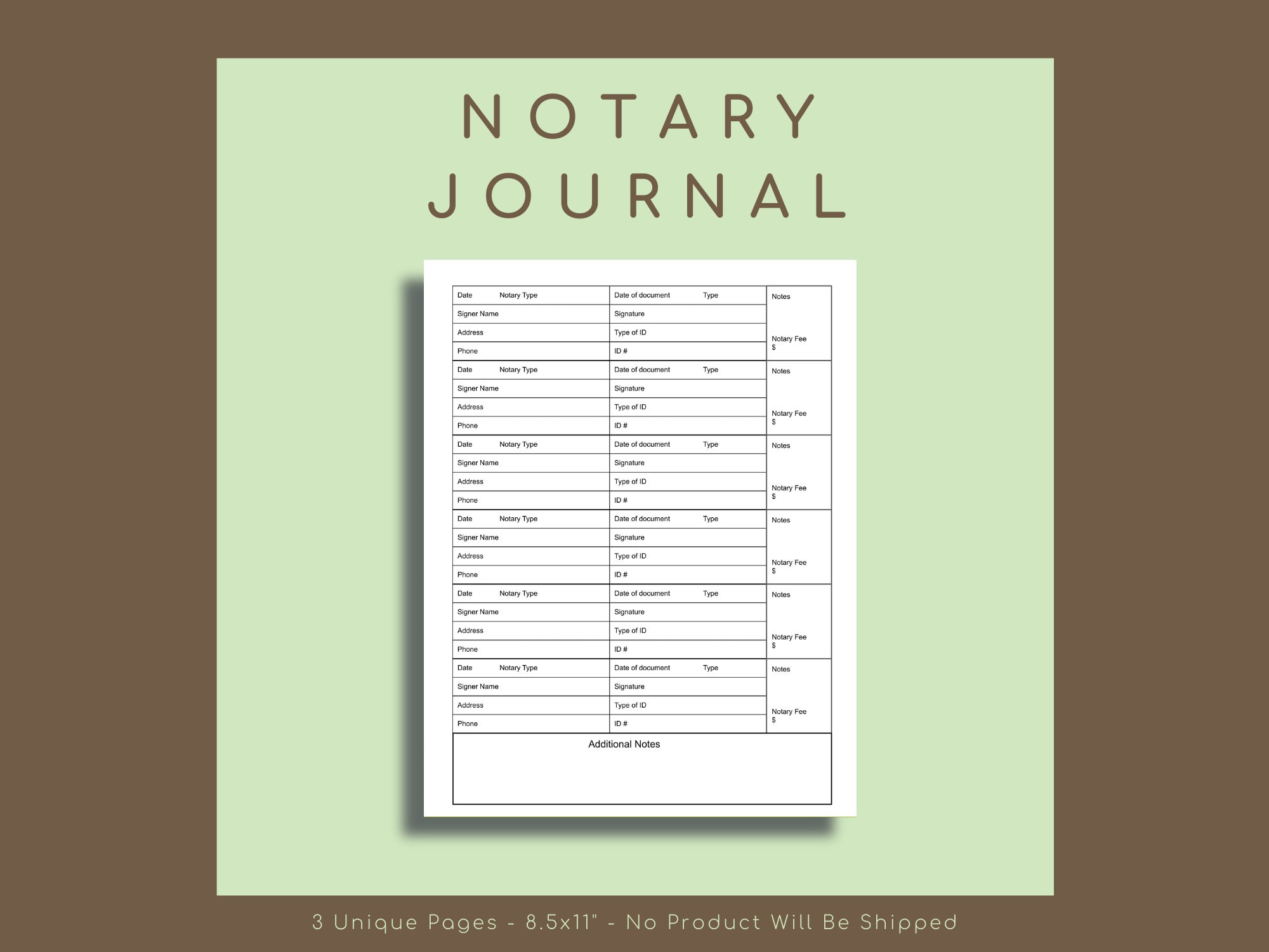 Notary Journal Notary Public Signing Agent Form Supplies Etsy