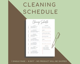 Cleaning Schedule Printable, Daily Cleaning Checklist, Cleaning List, Cleaning Planner