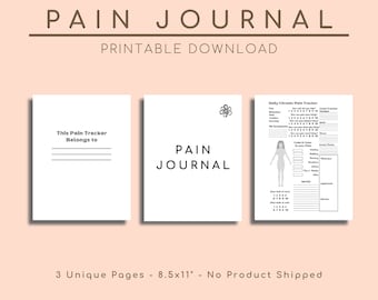 Pain Journal, Pain Management Scale, Chronic Symptom Tracker, Fibromyalgia Awareness, Chart, Diary