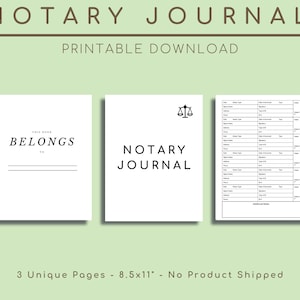 Notary Journal, Notary Public Signing Agent, Form, Supplies, Template, Record Book, Logbook