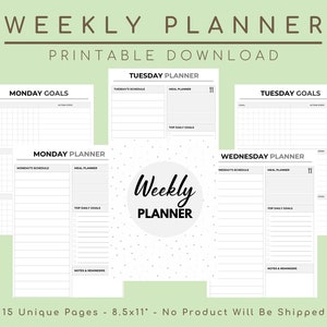 Wochenplaner, Kalender, Terminplaner, Essensplaner, Wochenplaner, druckbar, To-Do-Liste