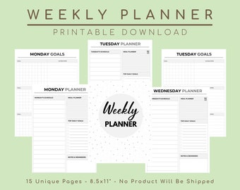 Weekly Planner, Calendar, Schedule, Meal Planner, Weekly Schedule, Printable, To-Do List