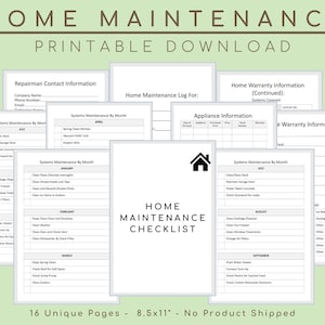 Home Maintenance Checklist, Household Improvement, Management, Home Maintenance Planner, House Log